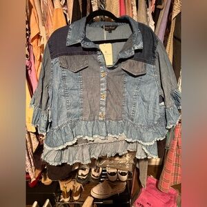Blue Ruffled Denim Jacket